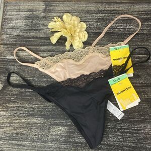 Wonderbra SET of 2 Black & Nude G String Thong Panties XL New
